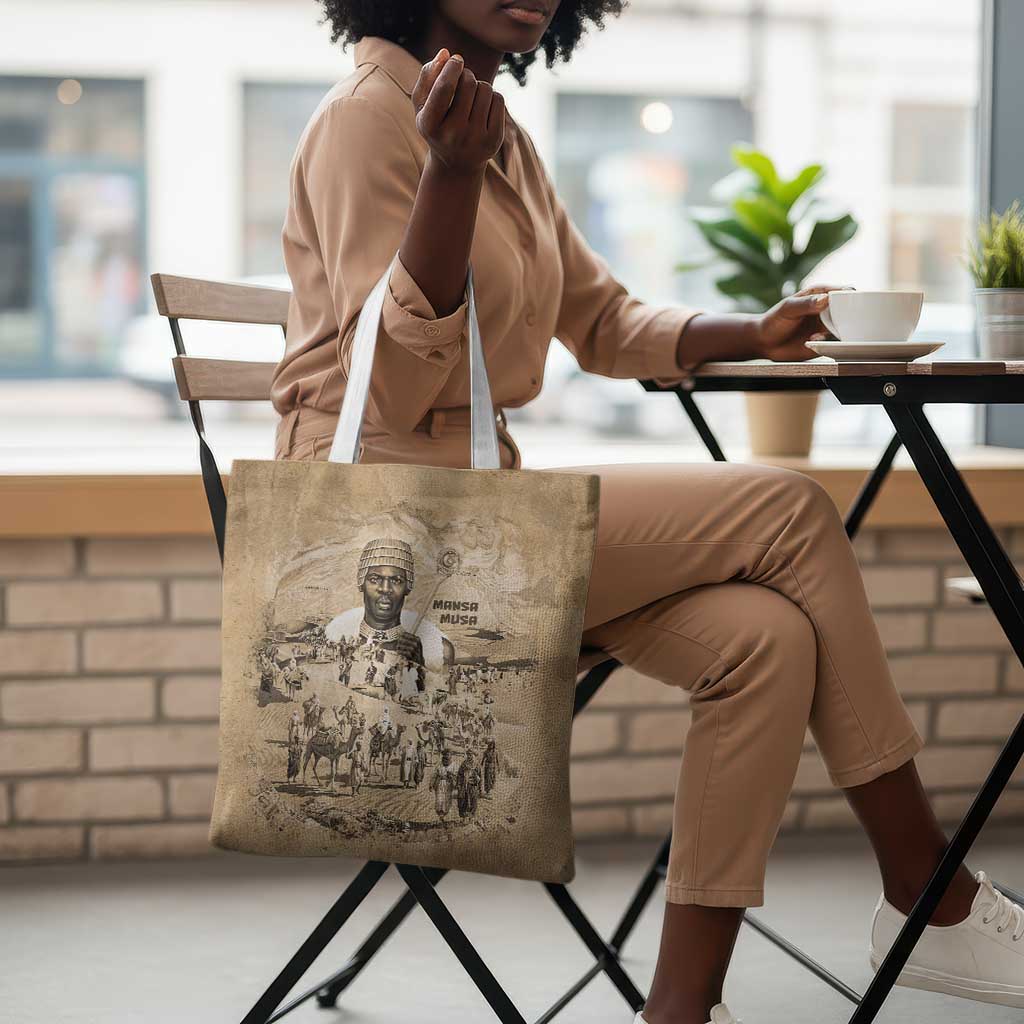 Mansa Musa Tote Bag Sepia Map Historic Pilgrimage Empire Expedition 1324 African Royalty Legacy - African Pride