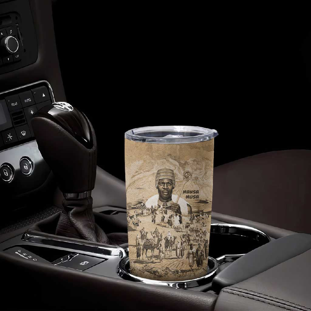 Mansa Musa Tumbler Cup Sepia Map Historic Pilgrimage Empire Expedition 1324 African Royalty Legacy - African Pride
