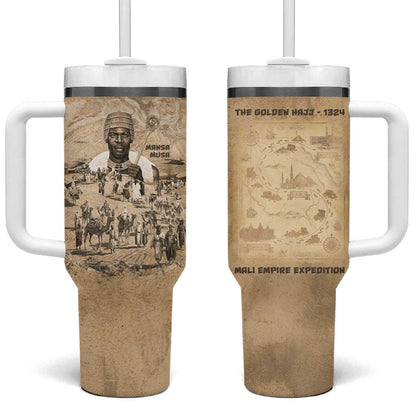 Mansa Musa Tumbler With Handle Sepia Map Historic Pilgrimage Empire Expedition 1324 African Royalty Legacy - African Pride