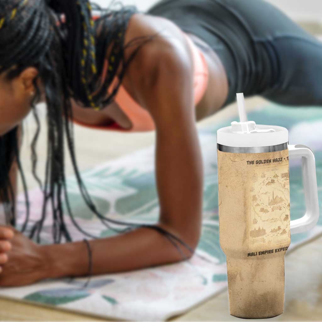 Mansa Musa Tumbler With Handle Sepia Map Historic Pilgrimage Empire Expedition 1324 African Royalty Legacy - African Pride