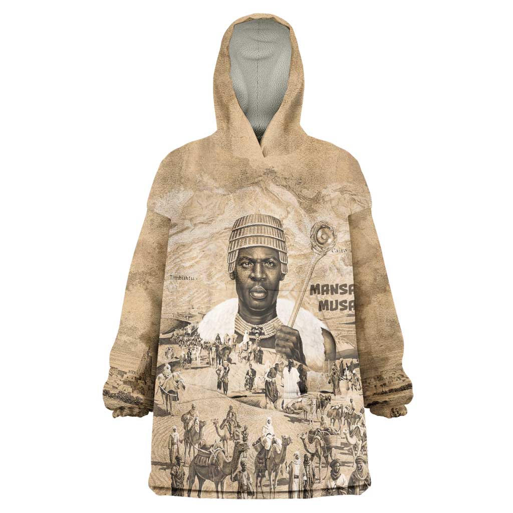 Mansa Musa Wearable Blanket Hoodie Sepia Map Historic Pilgrimage Empire Expedition 1324 African Royalty Legacy - African Pride