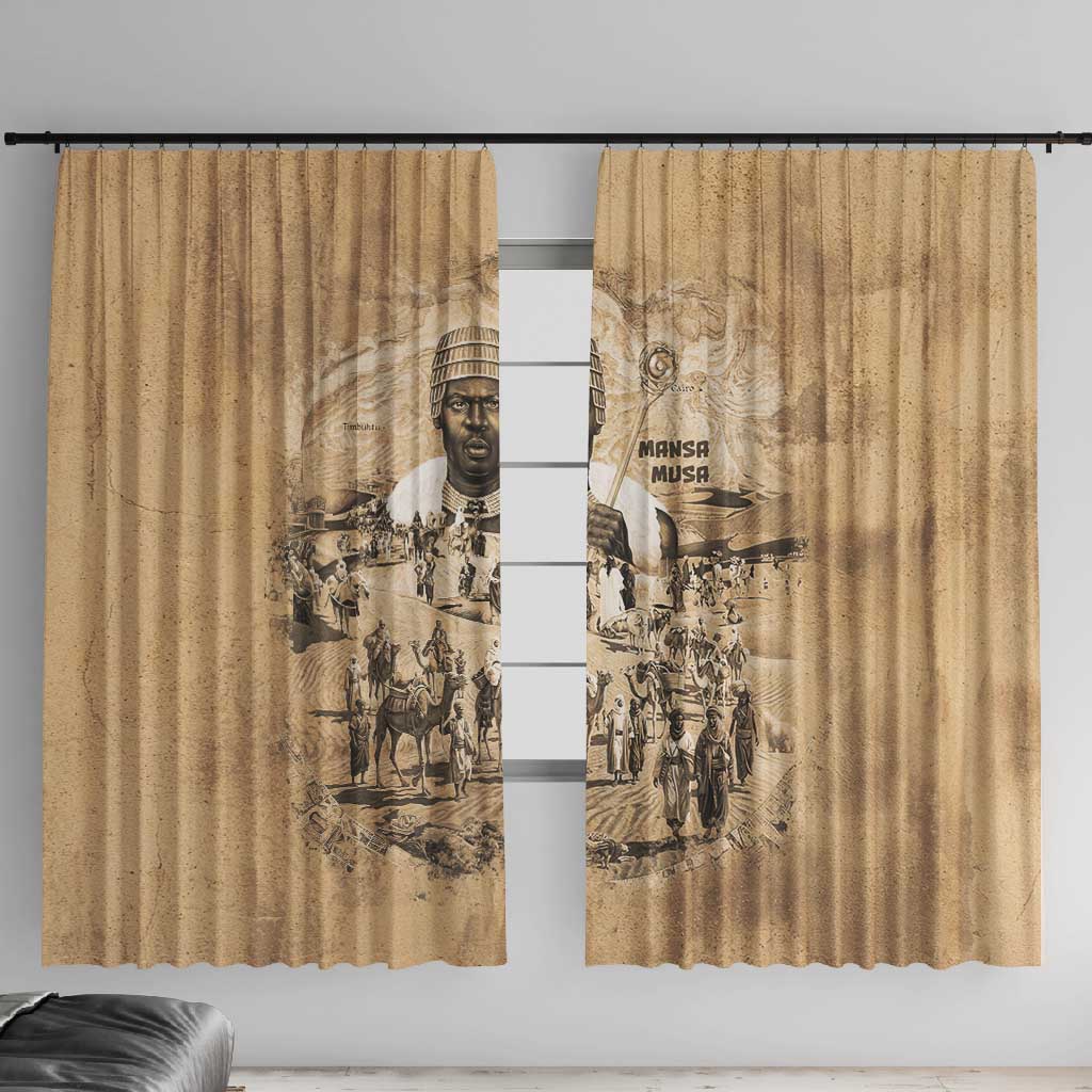 Mansa Musa Window Curtain Sepia Map Historic Pilgrimage Empire Expedition 1324 African Royalty Legacy - African Pride