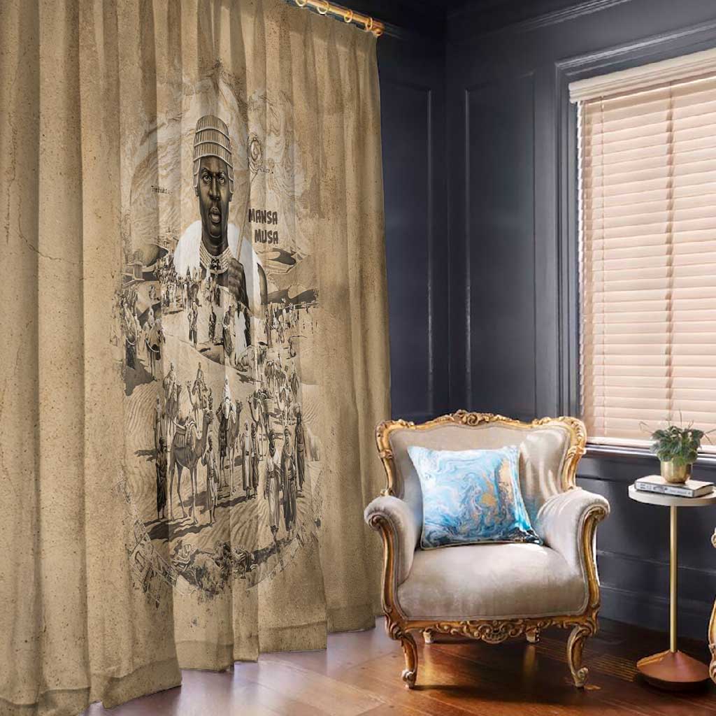 Mansa Musa Window Curtain Sepia Map Historic Pilgrimage Empire Expedition 1324 African Royalty Legacy - African Pride