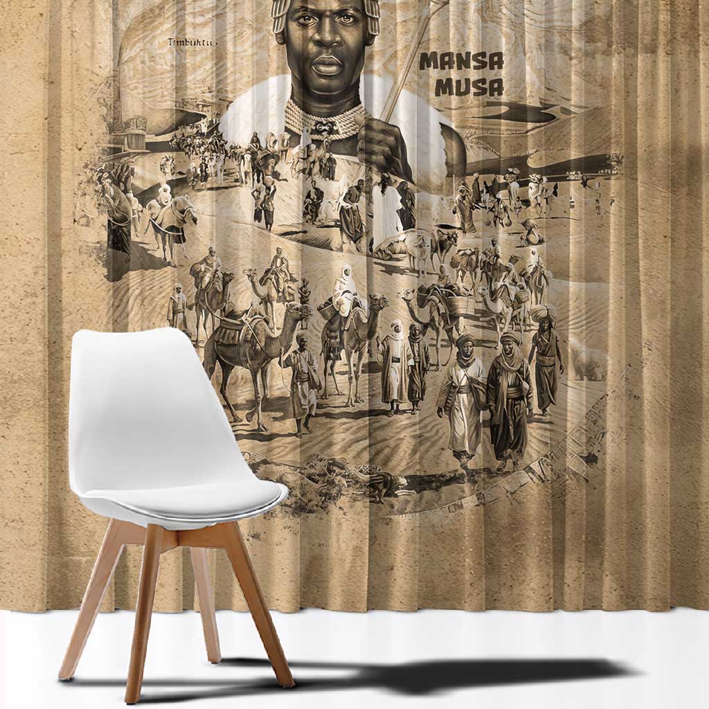 Mansa Musa Window Curtain Sepia Map Historic Pilgrimage Empire Expedition 1324 African Royalty Legacy - African Pride