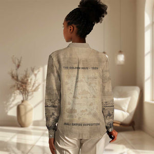 Mansa Musa Women Casual Shirt Sepia Map Historic Pilgrimage Empire Expedition 1324 African Royalty Legacy - African Pride