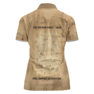 Mansa Musa Women Polo Shirt Sepia Map Historic Pilgrimage Empire Expedition 1324 African Royalty Legacy - African Pride