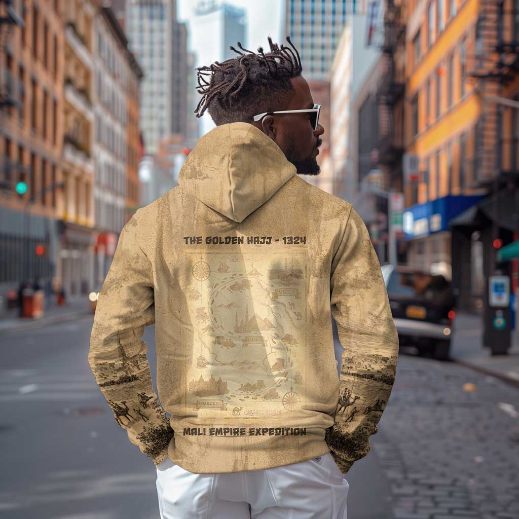 Mansa Musa Zip Hoodie Sepia Map Historic Pilgrimage Empire Expedition 1324 African Royalty Legacy - African Pride