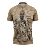 Mansa Musa Zipper Polo Shirt Sepia Map Historic Pilgrimage Empire Expedition 1324 African Royalty Legacy - African Pride
