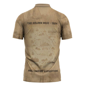Mansa Musa Zipper Polo Shirt Sepia Map Historic Pilgrimage Empire Expedition 1324 African Royalty Legacy - African Pride