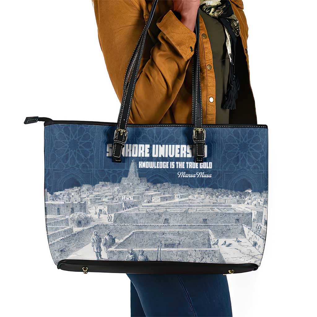 Mansa Musa Sankore University Leather Tote Bag Knowledge is the True Gold - African Scholarly Legacy - African Pride