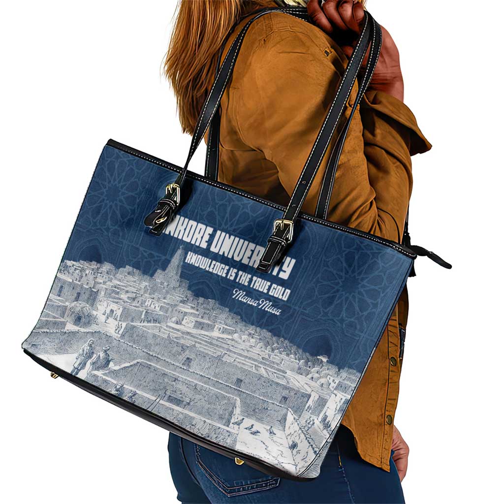 Mansa Musa Sankore University Leather Tote Bag Knowledge is the True Gold - African Scholarly Legacy - African Pride