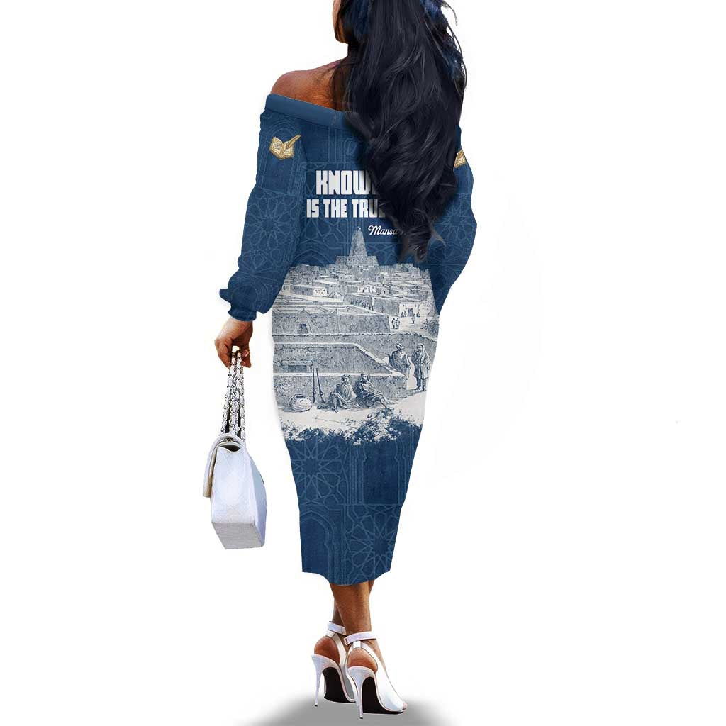 Mansa Musa Sankore University Off The Shoulder Long Sleeve Dress Knowledge is the True Gold - African Scholarly Legacy - African Pride