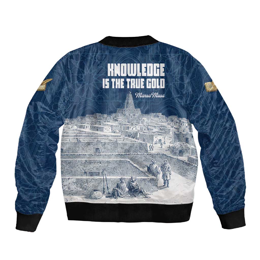 Mansa Musa Sankore University Sleeve Zip Bomber Jacket Knowledge is the True Gold - African Scholarly Legacy - African Pride