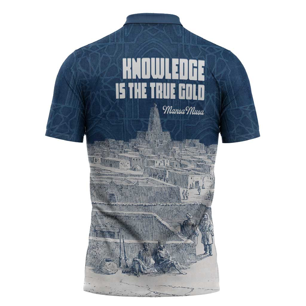 Mansa Musa Sankore University Zipper Polo Shirt Knowledge is the True Gold - African Scholarly Legacy - African Pride