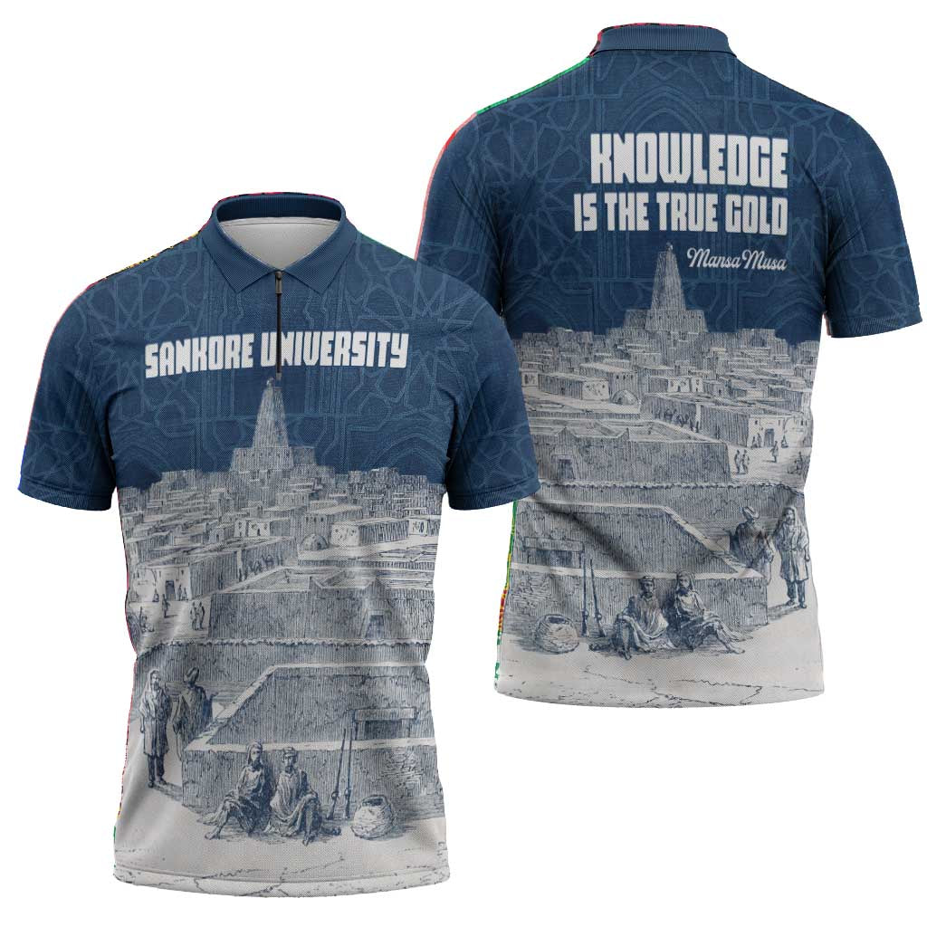 Mansa Musa Sankore University Zipper Polo Shirt Knowledge is the True Gold - African Scholarly Legacy - African Pride