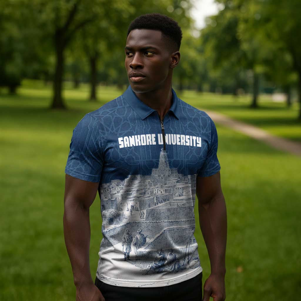 Mansa Musa Sankore University Zipper Polo Shirt Knowledge is the True Gold - African Scholarly Legacy - African Pride