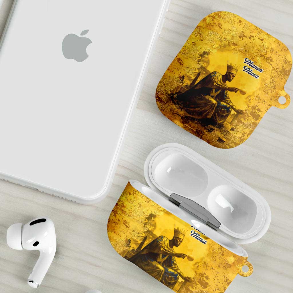 Mansa Musa AirPods Case Golden Legacy Theme Ancient Map Regal Portrait of Mali Emperor Timbuktu - African Pride