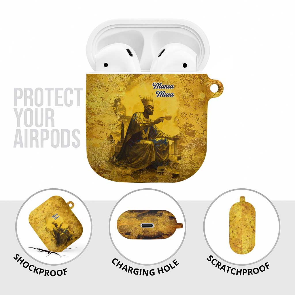 Mansa Musa AirPods Case Golden Legacy Theme Ancient Map Regal Portrait of Mali Emperor Timbuktu - African Pride