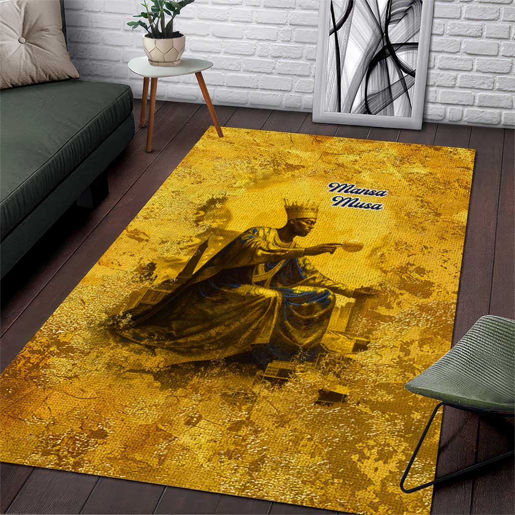 Mansa Musa Area Rug Golden Legacy Theme Ancient Map Regal Portrait of Mali Emperor Timbuktu - African Pride