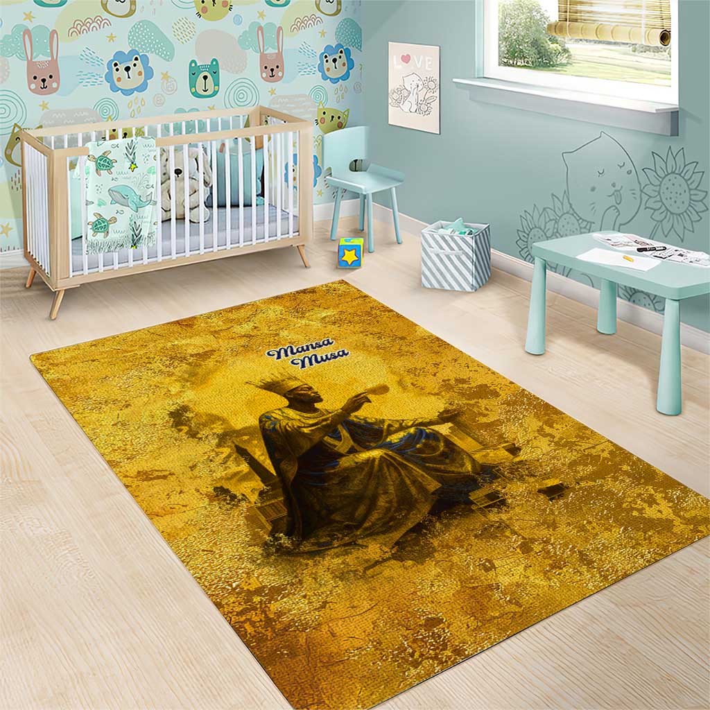 Mansa Musa Area Rug Golden Legacy Theme Ancient Map Regal Portrait of Mali Emperor Timbuktu - African Pride