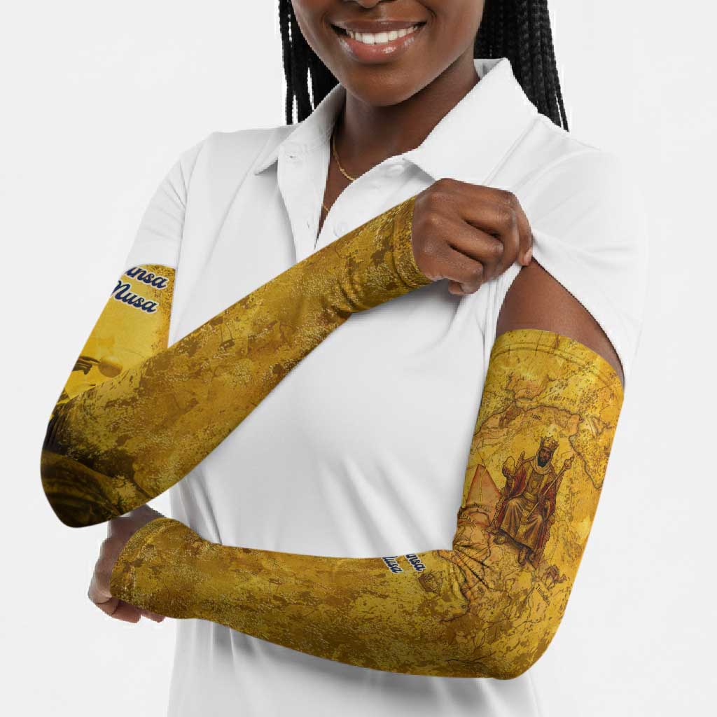 Mansa Musa Arm Sleeves Golden Legacy Theme Ancient Map Regal Portrait of Mali Emperor Timbuktu - African Pride
