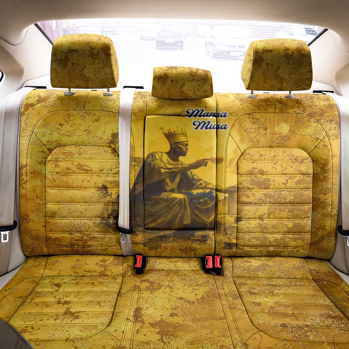 Mansa Musa Back Car Seat Cover Golden Legacy Theme Ancient Map Regal Portrait of Mali Emperor Timbuktu - African Pride