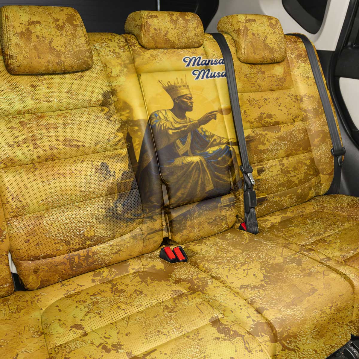 Mansa Musa Back Car Seat Cover Golden Legacy Theme Ancient Map Regal Portrait of Mali Emperor Timbuktu - African Pride