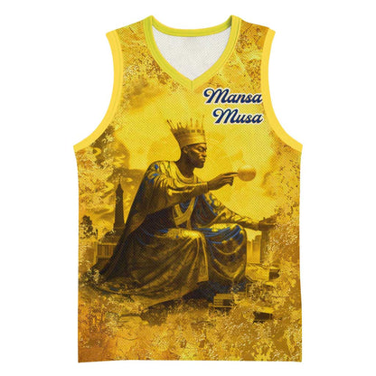 Mansa Musa Basketball Jersey Golden Legacy Theme Ancient Map Regal Portrait of Mali Emperor Timbuktu - African Pride