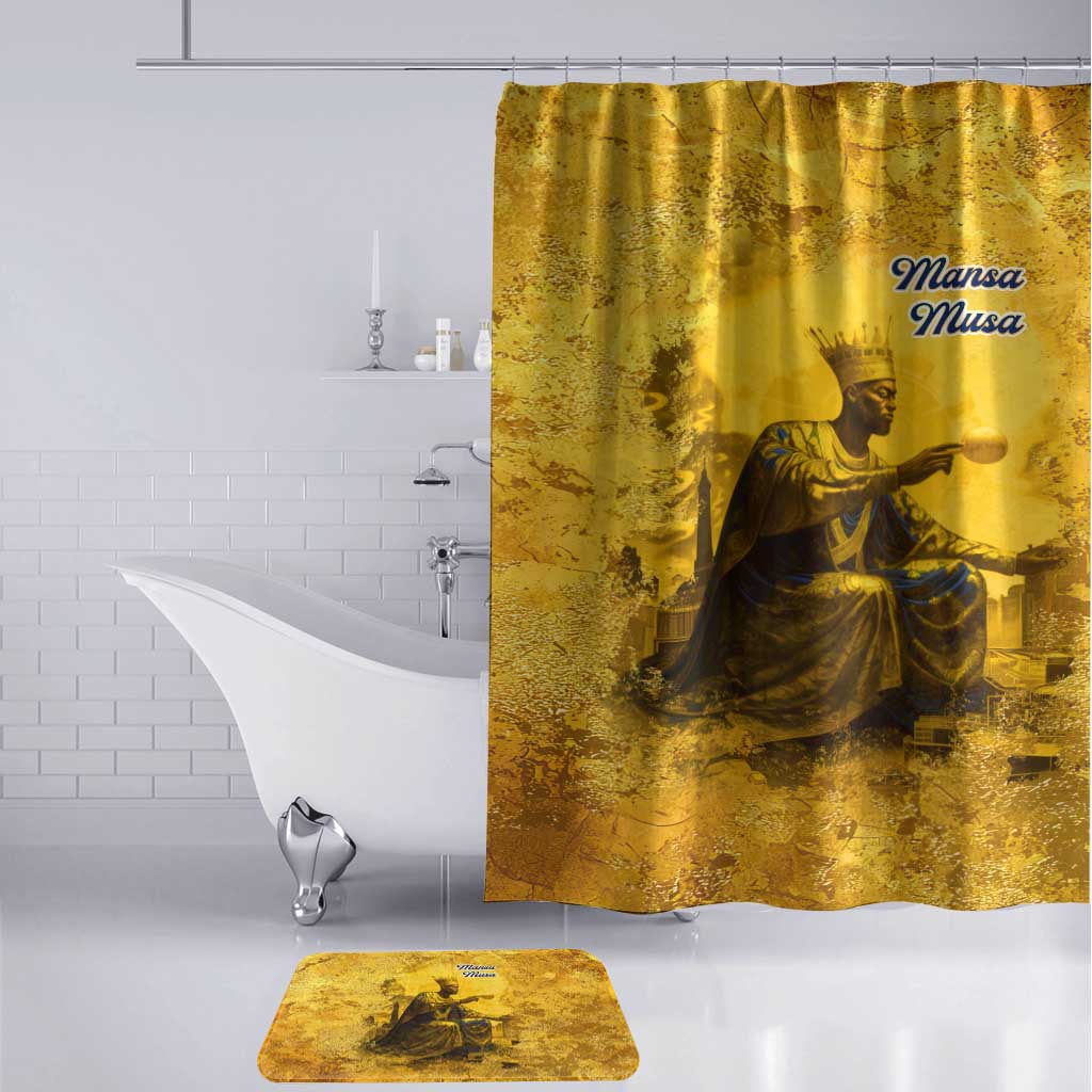 Mansa Musa Bathroom Set Golden Legacy Theme Ancient Map Regal Portrait of Mali Emperor Timbuktu - African Pride