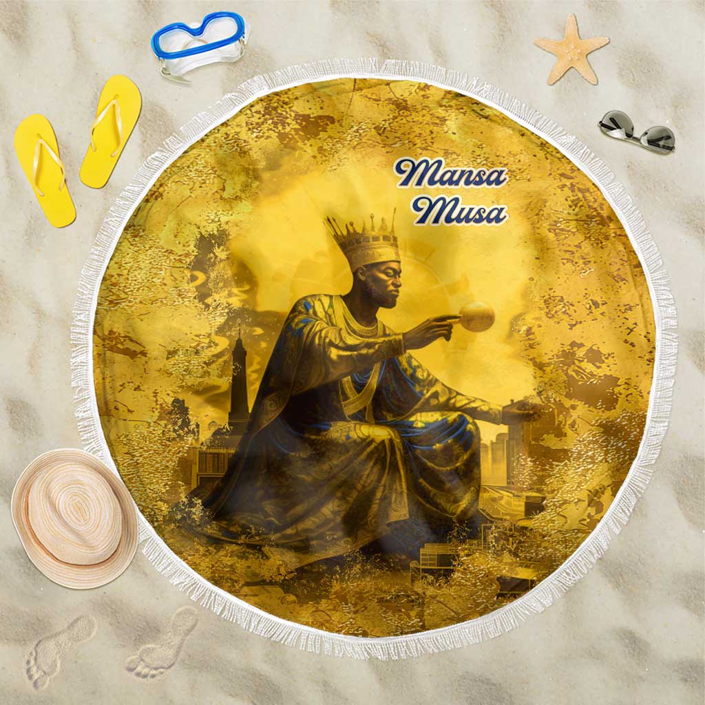 Mansa Musa Beach Blanket Golden Legacy Theme Ancient Map Regal Portrait of Mali Emperor Timbuktu - African Pride
