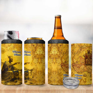 Mansa Musa 4 in 1 Can Cooler Tumbler Golden Legacy Theme Ancient Map Regal Portrait of Mali Emperor Timbuktu - African Pride