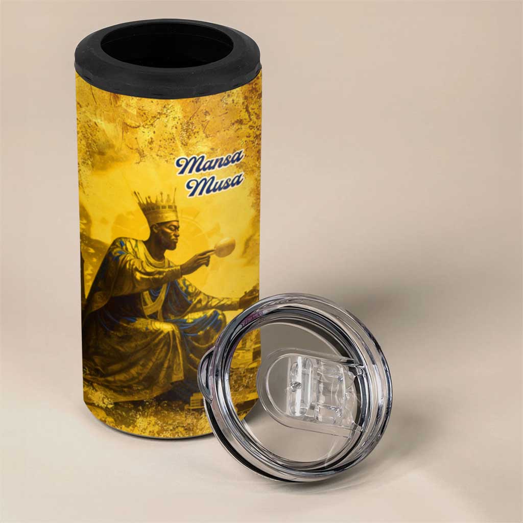 Mansa Musa 4 in 1 Can Cooler Tumbler Golden Legacy Theme Ancient Map Regal Portrait of Mali Emperor Timbuktu - African Pride