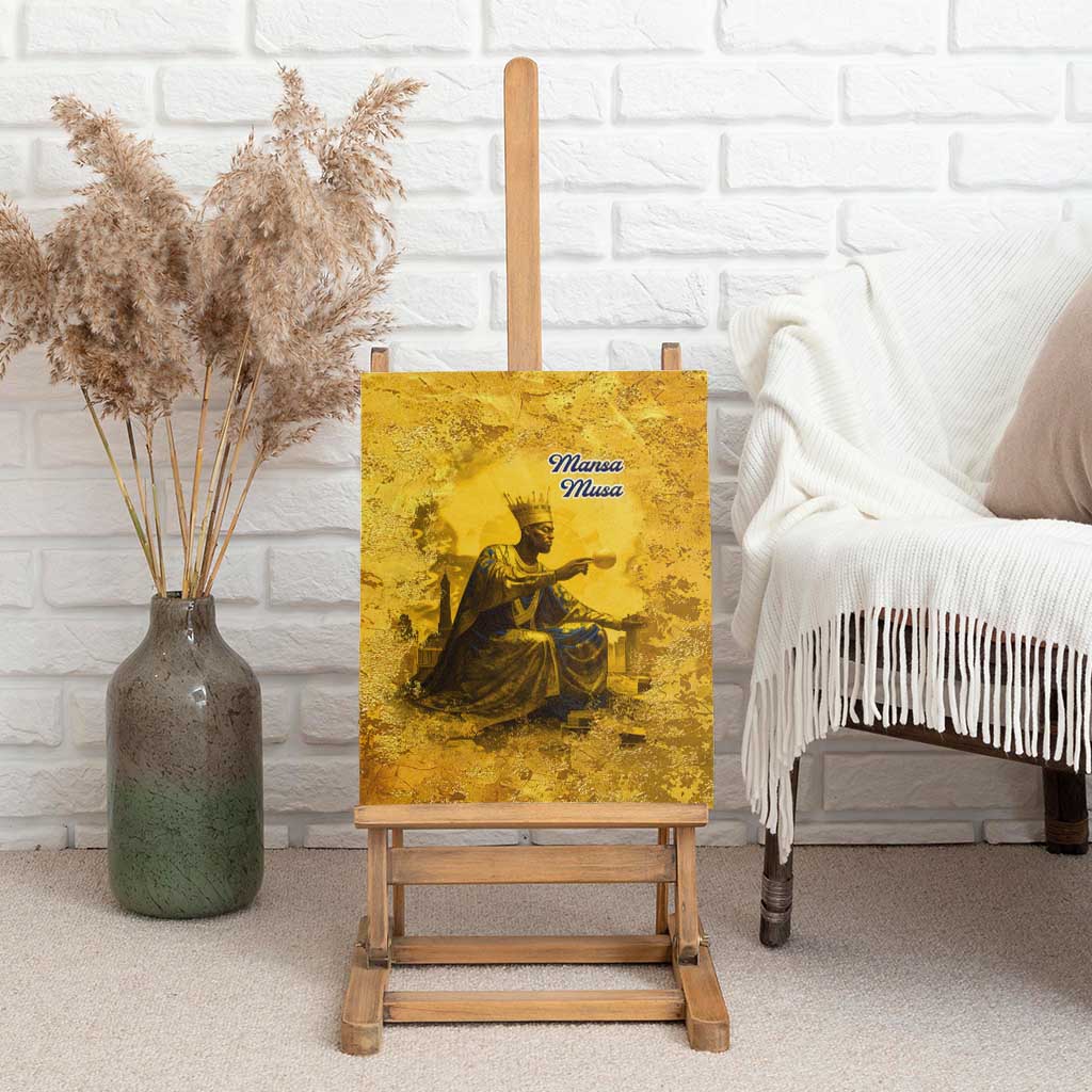 Mansa Musa Canvas Wall Art Golden Legacy Theme Ancient Map Regal Portrait of Mali Emperor Timbuktu - African Pride