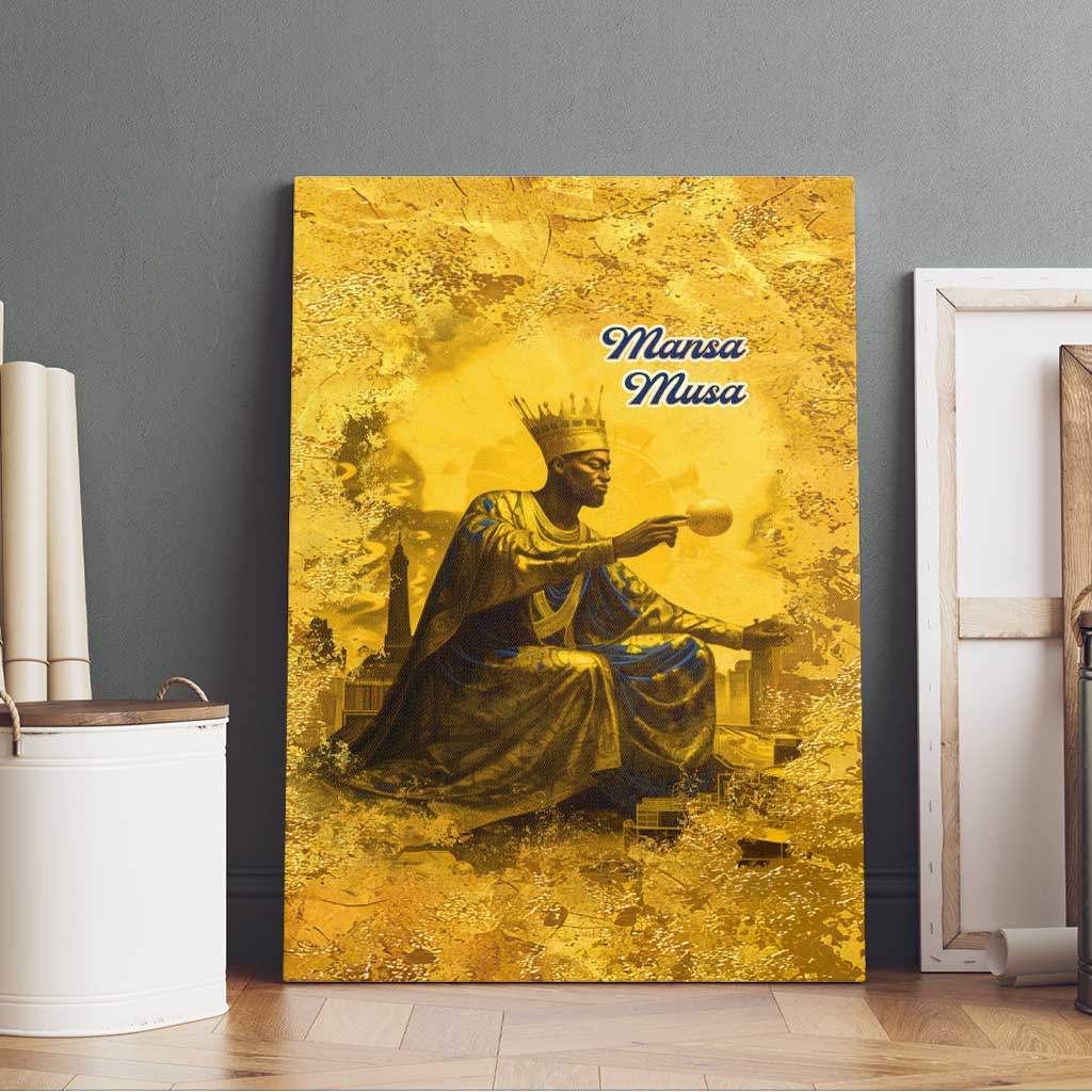 Mansa Musa Canvas Wall Art Golden Legacy Theme Ancient Map Regal Portrait of Mali Emperor Timbuktu - African Pride