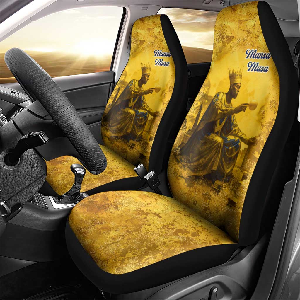 Mansa Musa Car Seat Cover Golden Legacy Theme Ancient Map Regal Portrait of Mali Emperor Timbuktu - African Pride