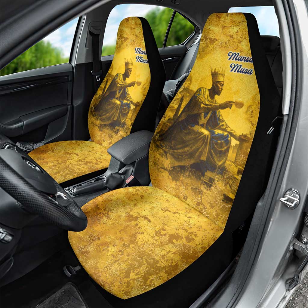 Mansa Musa Car Seat Cover Golden Legacy Theme Ancient Map Regal Portrait of Mali Emperor Timbuktu - African Pride