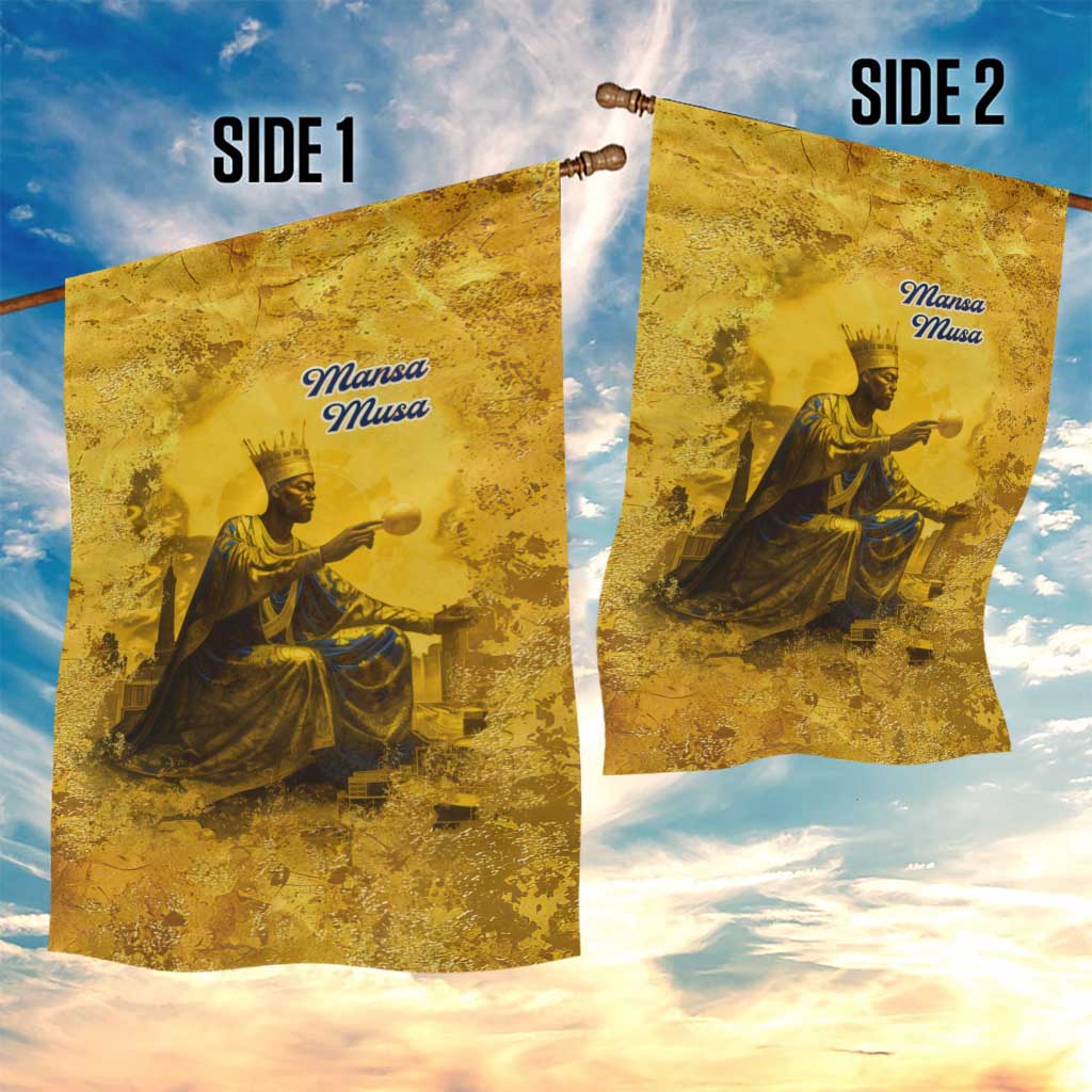 Mansa Musa Garden Flag Golden Legacy Theme Ancient Map Regal Portrait of Mali Emperor Timbuktu - African Pride