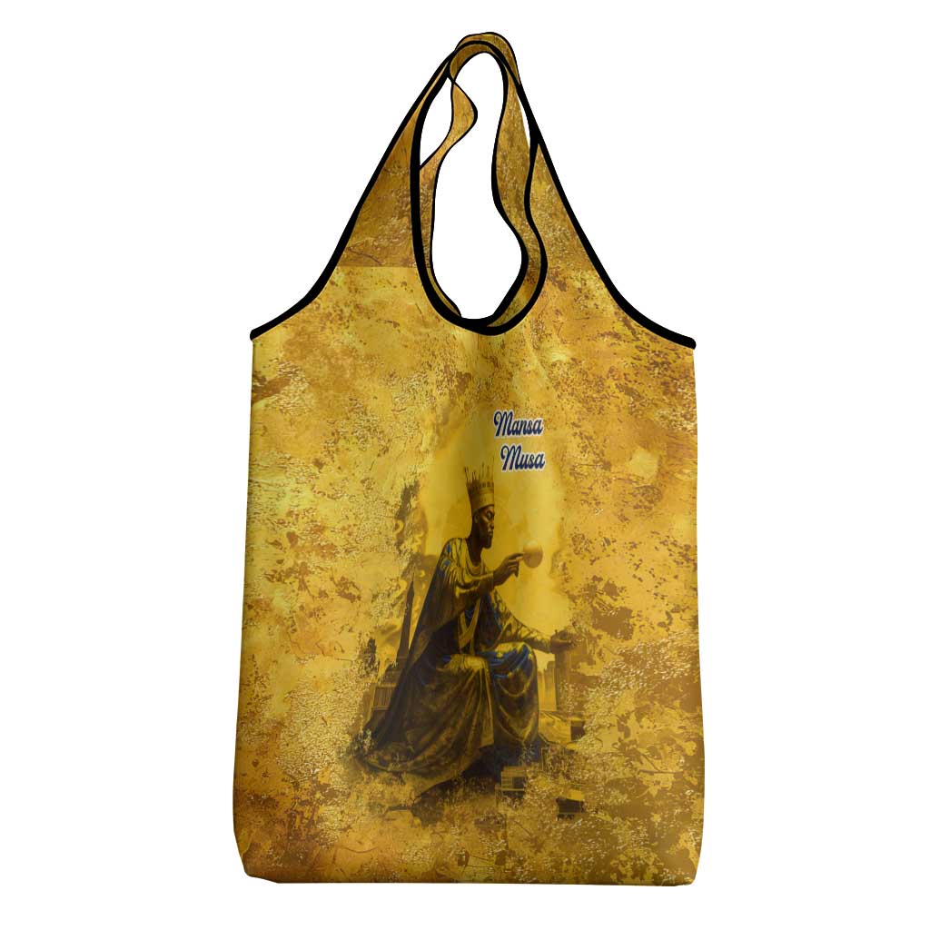 Mansa Musa Grocery Bag Golden Legacy Theme Ancient Map Regal Portrait of Mali Emperor Timbuktu - African Pride
