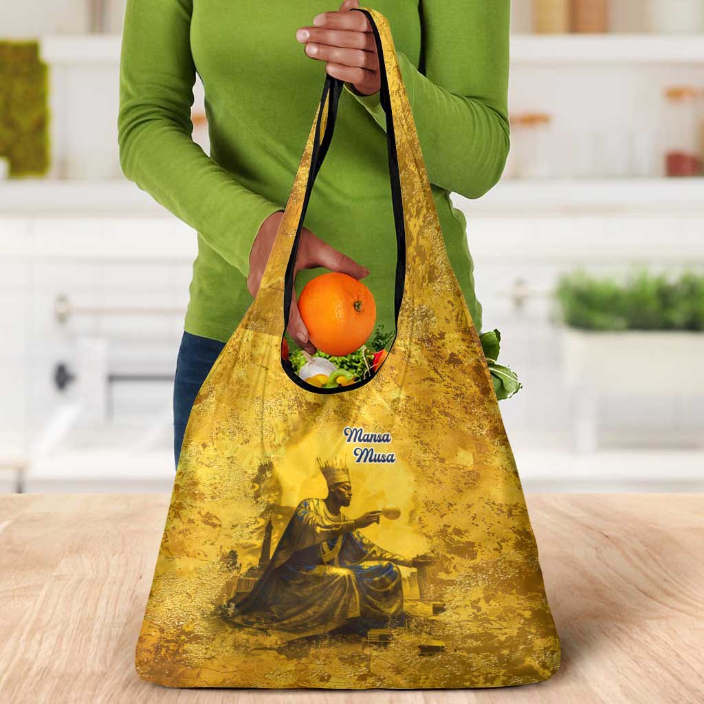 Mansa Musa Grocery Bag Golden Legacy Theme Ancient Map Regal Portrait of Mali Emperor Timbuktu - African Pride