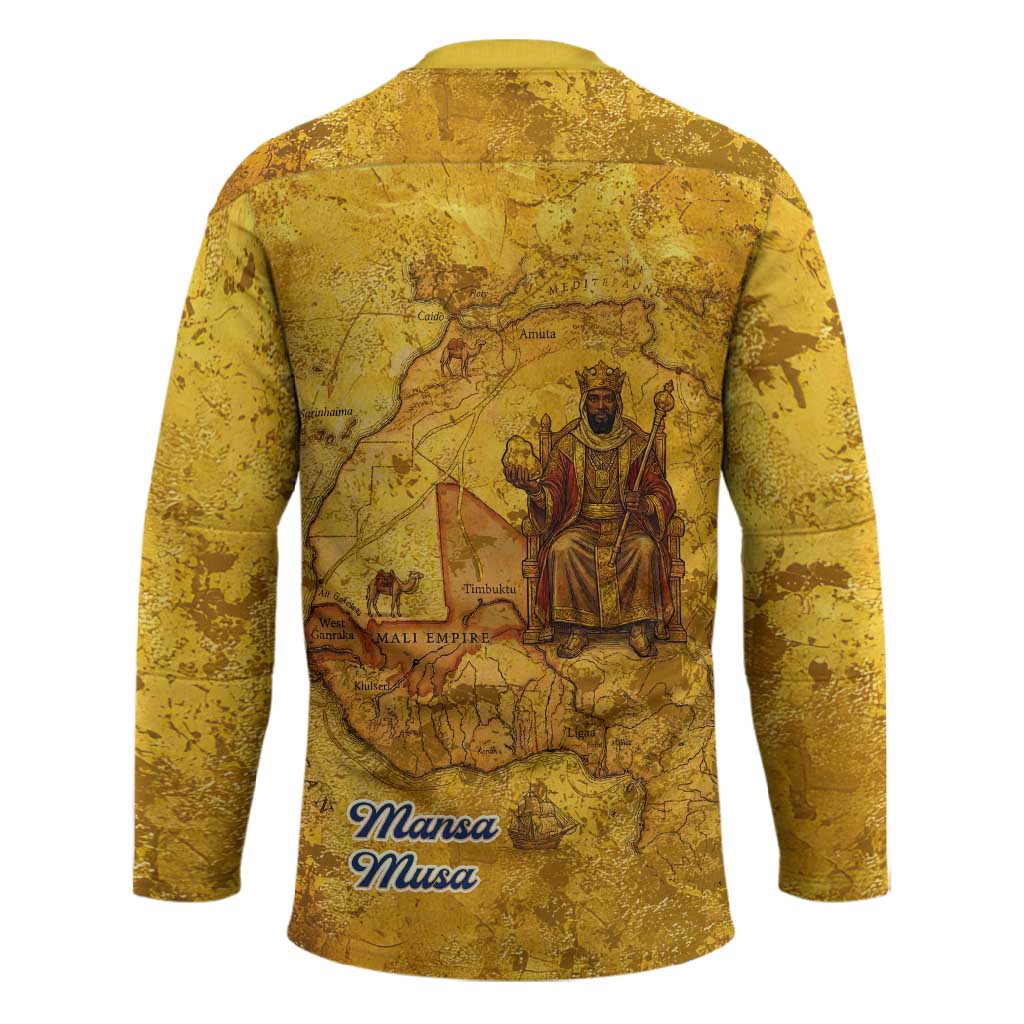 Mansa Musa Hockey Jersey Golden Legacy Theme Ancient Map Regal Portrait of Mali Emperor Timbuktu - African Pride