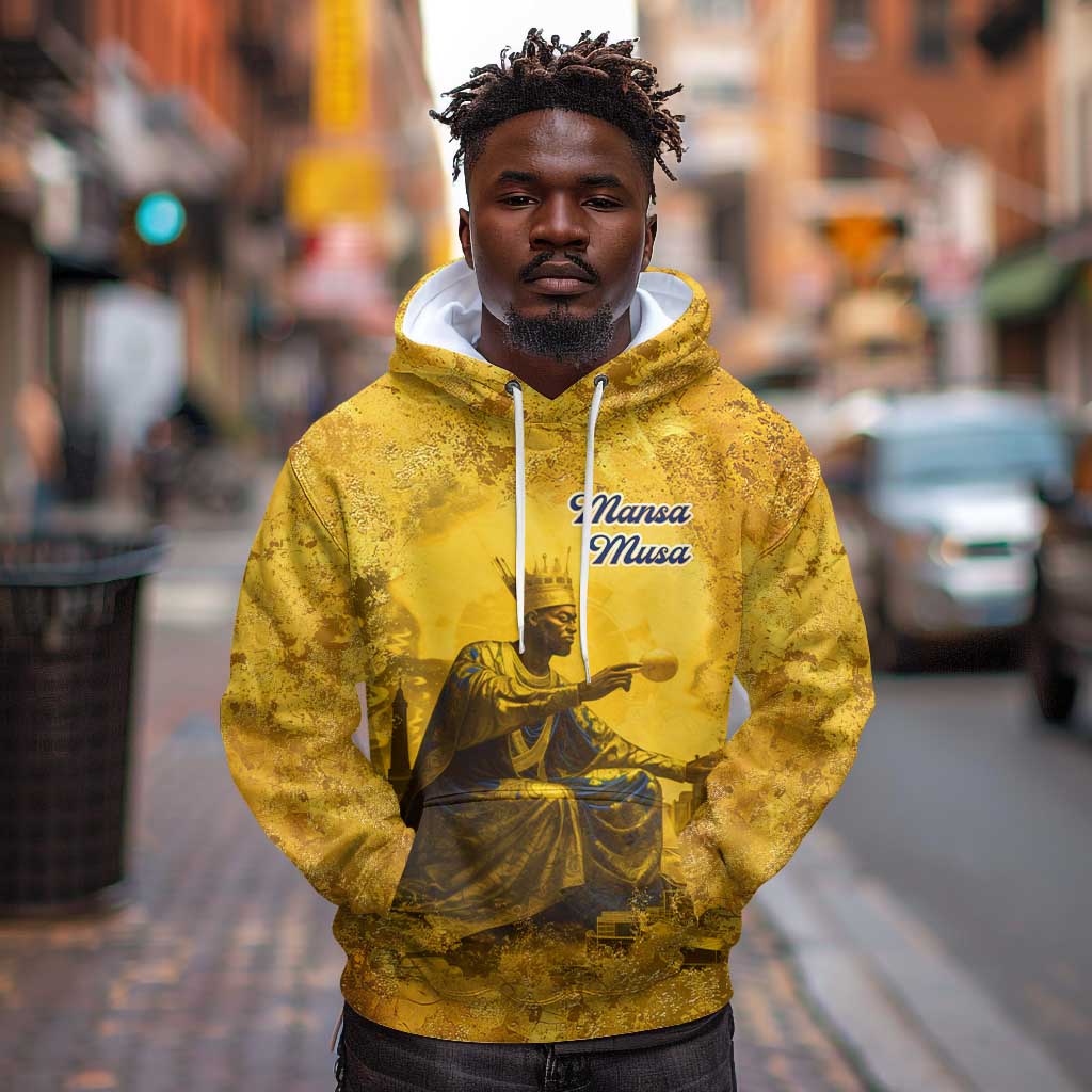 Mansa Musa Hoodie Golden Legacy Theme Ancient Map Regal Portrait of Mali Emperor Timbuktu - African Pride