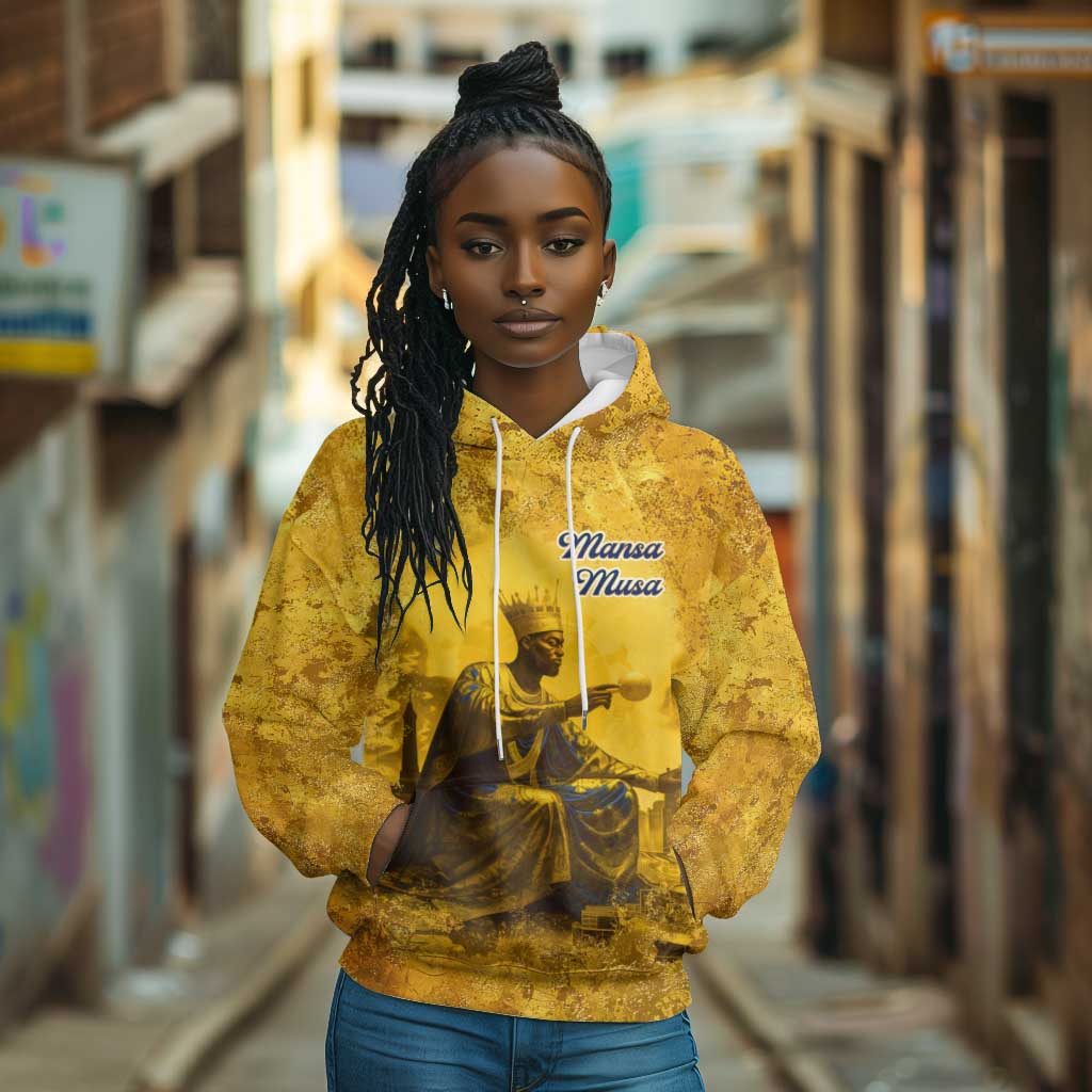 Mansa Musa Hoodie Golden Legacy Theme Ancient Map Regal Portrait of Mali Emperor Timbuktu - African Pride