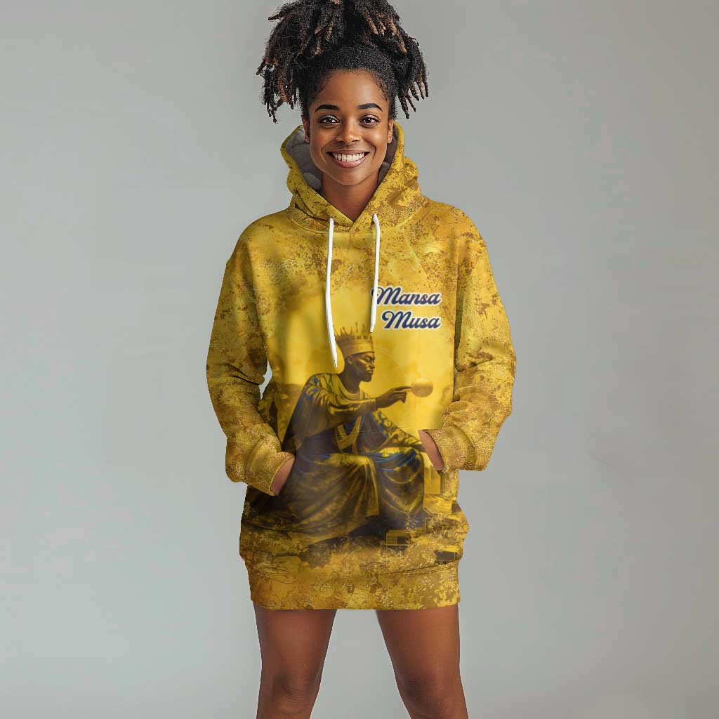 Mansa Musa Hoodie Dress Golden Legacy Theme Ancient Map Regal Portrait of Mali Emperor Timbuktu - African Pride