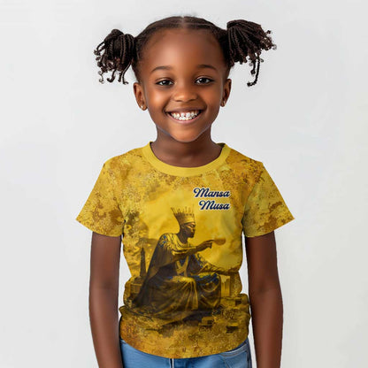 Mansa Musa Kid T shirt Golden Legacy Theme Ancient Map Regal Portrait of Mali Emperor Timbuktu - African Pride