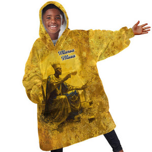 Mansa Musa Kid Wearable Blanket Hoodie Golden Legacy Theme Ancient Map Regal Portrait of Mali Emperor Timbuktu - African Pride