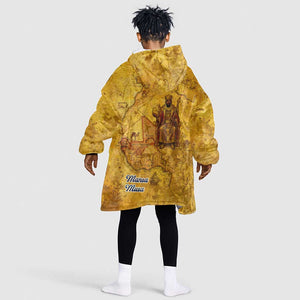 Mansa Musa Kid Wearable Blanket Hoodie Golden Legacy Theme Ancient Map Regal Portrait of Mali Emperor Timbuktu - African Pride