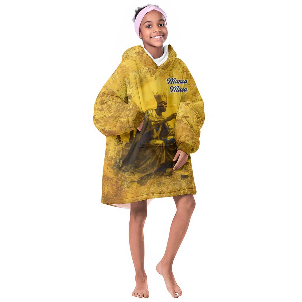 Mansa Musa Kid Wearable Blanket Hoodie Golden Legacy Theme Ancient Map Regal Portrait of Mali Emperor Timbuktu - African Pride