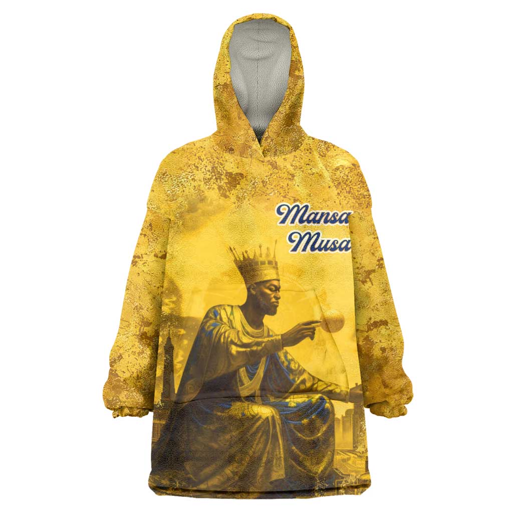 Mansa Musa Kid Wearable Blanket Hoodie Golden Legacy Theme Ancient Map Regal Portrait of Mali Emperor Timbuktu - African Pride