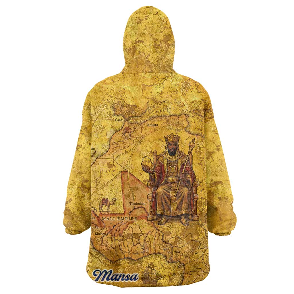 Mansa Musa Kid Wearable Blanket Hoodie Golden Legacy Theme Ancient Map Regal Portrait of Mali Emperor Timbuktu - African Pride