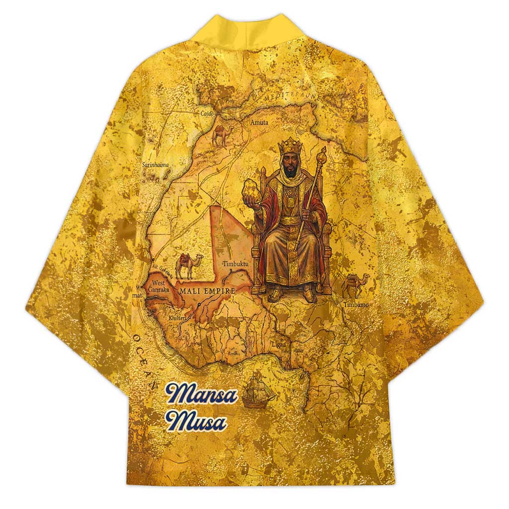Mansa Musa Kimono Golden Legacy Theme Ancient Map Regal Portrait of Mali Emperor Timbuktu - African Pride